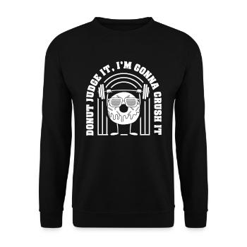 Donut Fitness Lustig Donut Gym - Unisex Pullover - Schwarz - Vorne - Alina (178cm) & Michal (187cm)