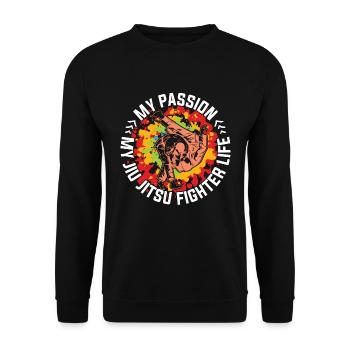 Jiu Jitsu Fighter Ma Passion Mes Arts Martiaux Mixtes - Sweat-shirt Unisexe - noir - Devant - Alina (178cm) & Michal (187cm)