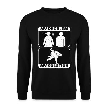 Judo Fighter My Problem My Solution Pictogram Dad - Unisex Pullover - Schwarz - Vorne - Alina (178cm) & Michal (187cm)