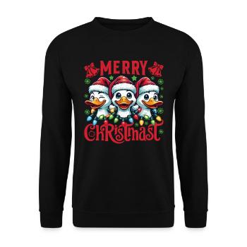 MERRY ChristMAST - Weihnachtsgans Festtagsessen - Unisex Pullover - Schwarz - Vorne - Alina (178cm) & Michal (187cm)
