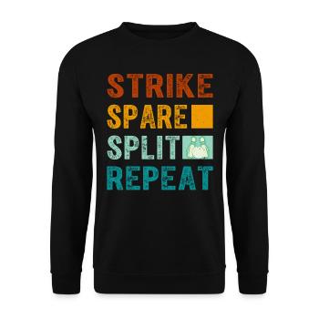 Bowling Oberteil - Strike Spare Split Repeat - Unisex Pullover - Schwarz - Vorne - Alina (178cm) & Michal (187cm)