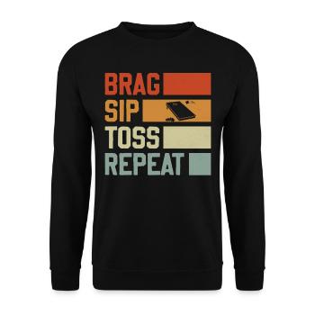 Brag Sip Toss Repeat - Cornhole Spruch - Unisex Pullover - Schwarz - Vorne - Alina (178cm) & Michal (187cm)