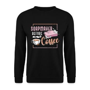 Soapmaker Before Coffee Soap Crafting Coffee Lover - Unisex Sweatshirt - black - Front - Alina (178cm) & Michal (187cm)