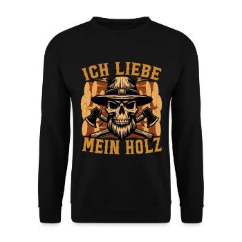 Ich liebe Holz - Holzhacker, Holzfäller, Brennholz - Unisex Pullover - Schwarz - Vorne - Alina (178cm) & Michal (187cm)