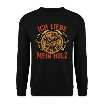 Ich liebe Holz - Holzhacker, Holzfäller, Brennholz - Unisex Pullover - Schwarz - Vorne - Alina (178cm) & Michal (187cm)