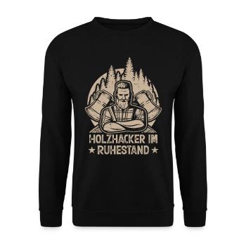 HOLZHACKER IM RUHESTAND - Unisex Pullover - Schwarz - Vorne - Alina (178cm) & Michal (187cm)
