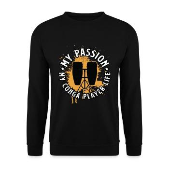 Joueur de conga Ma passion Ma vie de joueur de conga Batterie - Sweat-shirt Unisexe - noir - Devant - Alina (178cm) & Michal (187cm)