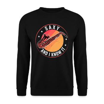 Funny Saxophonist - Saxy And I Know It - Unisex Sweatshirt - black - Front - Alina (178cm) & Michal (187cm)