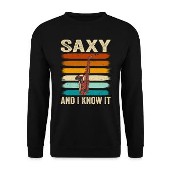 Funny Saxophonist - Saxy And I Know It - Unisex Sweatshirt - black - Front - Alina (178cm) & Michal (187cm)