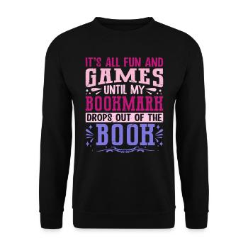 Lesezeichen – BÜCHERWURM Spruch Bekleidung - Unisex Pullover - Schwarz - Vorne - Alina (178cm) & Michal (187cm)