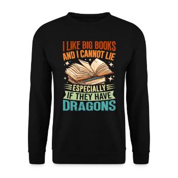 Dragon Book Saying - I Like Big Books - Unisex Sweatshirt - black - Front - Alina (178cm) & Michal (187cm)