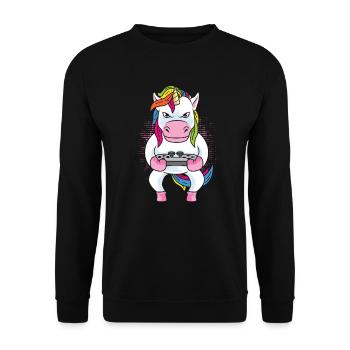 Gamer Gaming Gamer Unicorn - Unisex Pullover - Schwarz - Vorne - Alina (178cm) & Michal (187cm)