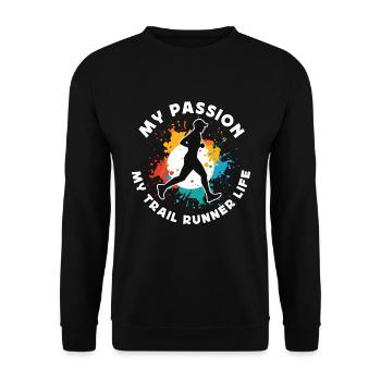 Trail Runner Ma Passion Mon Trail Runner Trail Race - Sweat-shirt Unisexe - noir - Devant - Alina (178cm) & Michal (187cm)