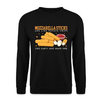 Mozzarella Sticks | Mozzarella-Sticks Geschenk - Unisex Pullover - Schwarz - Vorne - Alina (178cm) & Michal (187cm)