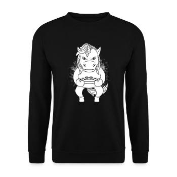 Gamer Gaming Gamer Unicorn - Unisex Pullover - Schwarz - Vorne - Alina (178cm) & Michal (187cm)