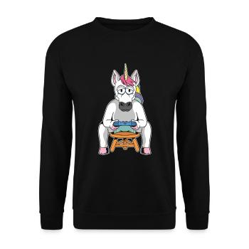 Gamer Gaming Gamer Unicorn - Unisex Pullover - Schwarz - Vorne - Alina (178cm) & Michal (187cm)