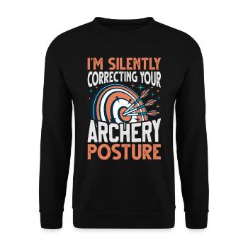 Dicton d’entraîneur de tir à l’arc - Exercice d’archer - Sweat-shirt Unisexe - noir - Devant - Alina (178cm) & Michal (187cm)