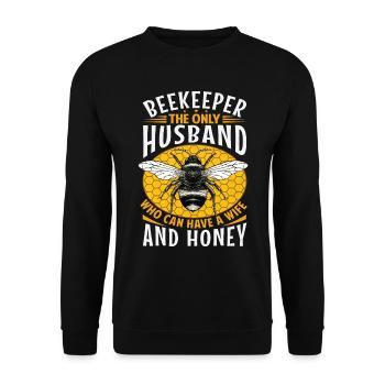 Funny Beekeeper Spruch - Gatte und Ehemann - Unisex Pullover - Schwarz - Vorne - Alina (178cm) & Michal (187cm)