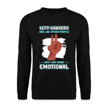 Linkshändig Linkshändige Linkshänder Geschenk - Unisex Pullover - Schwarz - Vorne - Alina (178cm) & Michal (187cm)