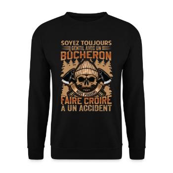 Be Nice To A Woodcutter - Lumberjack Saying - Unisex Sweatshirt - black - Front - Alina (178cm) & Michal (187cm)