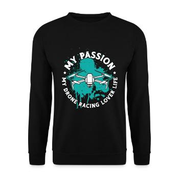 Drone Racing Lover My Passion My Drone FPV Race - Unisex Sweatshirt - black - Front - Alina (178cm) & Michal (187cm)