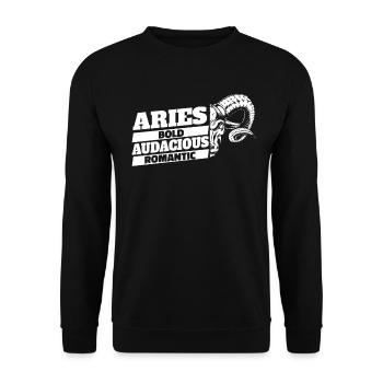 Widder Sternzeichenmerkmale - Unisex Pullover - Schwarz - Vorne - Alina (178cm) & Michal (187cm)