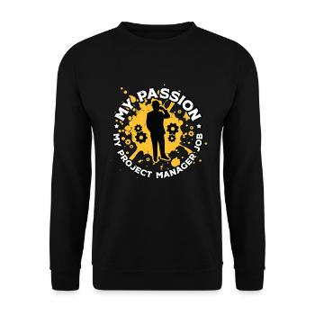 Chef de projet Ma passion Mon chef d’équipe de projet - Sweat-shirt Unisexe - noir - Devant - Alina (178cm) & Michal (187cm)