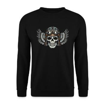 Motorrad Biker Motorbike Skull Motorcycle - Unisex Pullover - Schwarz - Vorne - Alina (178cm) & Michal (187cm)