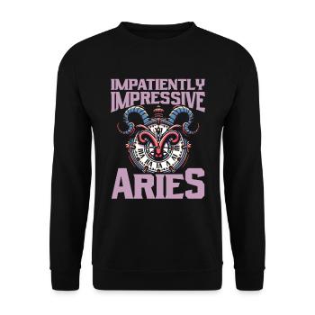 Aries Funny Time Clock - Unisex Sweatshirt - black - Front - Alina (178cm) & Michal (187cm)