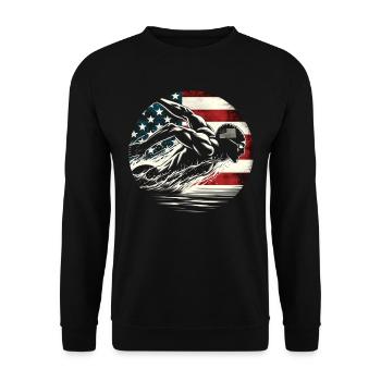Natation USA Flag Man Swimmer - Natation - Sweat-shirt Unisexe - noir - Devant - Alina (178cm) & Michal (187cm)