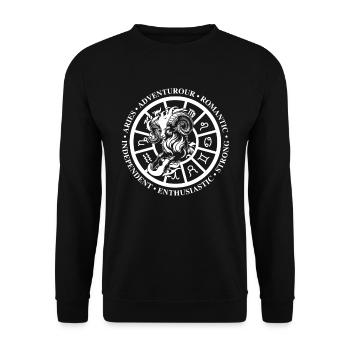 Widder Sternzeichenmerkmale - Unisex Pullover - Schwarz - Vorne - Alina (178cm) & Michal (187cm)