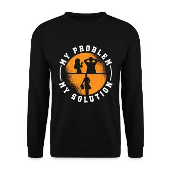 Thrift Shopper My Problem My Pictogram Dad Mom - Unisex Pullover - Schwarz - Vorne - Alina (178cm) & Michal (187cm)
