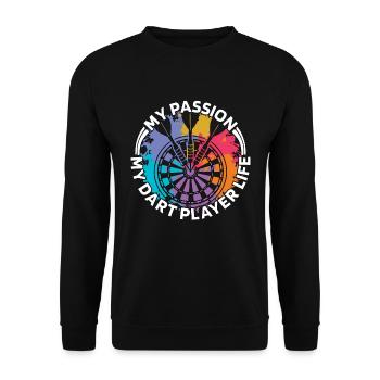 Dart Player My Passion My Dart Player Dart Playing - Unisex Pullover - Schwarz - Vorne - Alina (178cm) & Michal (187cm)