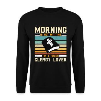 Le matin n’est pas mon heure, je suis pasteur - Sweat-shirt Unisexe - noir - Devant - Alina (178cm) & Michal (187cm)