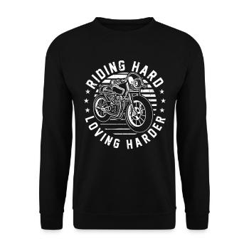 Motorrad Biker Motorbike Motorcycle Dad - Unisex Pullover - Schwarz - Vorne - Alina (178cm) & Michal (187cm)