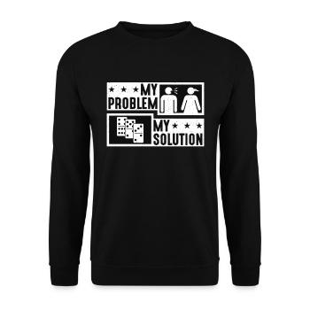 Dominoes Player My Problem My Pictogram Mom Dad - Unisex Pullover - Schwarz - Vorne - Alina (178cm) & Michal (187cm)