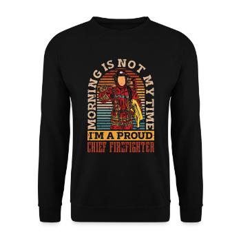 Chef pompier Le matin n’est pas mon heure pompier - Sweat-shirt Unisexe - noir - Devant - Alina (178cm) & Michal (187cm)