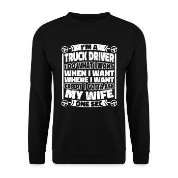 Lkw Fahrer Trucker Lastwagenfahrer - Unisex Pullover - Schwarz - Vorne - Alina (178cm) & Michal (187cm)
