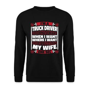 Lkw Fahrer Trucker Lastwagenfahrer - Unisex Pullover - Schwarz - Vorne - Alina (178cm) & Michal (187cm)