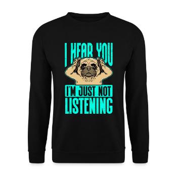 Mops Hunde Hundebesitzer Hundehalter Geschenk - Unisex Pullover - Schwarz - Vorne - Alina (178cm) & Michal (187cm)