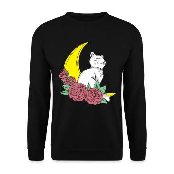Mond Cottagecore Katze Moon Cat - Sweat-shirt Unisexe - noir - Devant - Alina (178cm) & Michal (187cm)