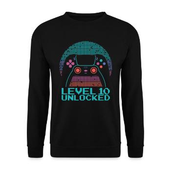 Gamer Gaming Level 10 Unlocked - Unisex Pullover - Schwarz - Vorne - Alina (178cm) & Michal (187cm)