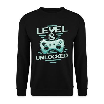 Gamer Gaming Level 8 Unlocked - Unisex Pullover - Schwarz - Vorne - Alina (178cm) & Michal (187cm)