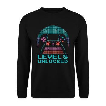Gamer Gaming Level 8 Unlocked - Unisex Pullover - Schwarz - Vorne - Alina (178cm) & Michal (187cm)