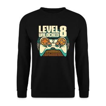 Gamer Gaming Level 8 Unlocked - Unisex Pullover - Schwarz - Vorne - Alina (178cm) & Michal (187cm)
