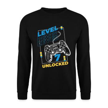 Gamer Gaming Level 7 Unlocked - Unisex Pullover - Schwarz - Vorne - Alina (178cm) & Michal (187cm)