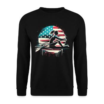 Rudernde Patriotin mit US-Flagge - Unisex Pullover - Schwarz - Vorne - Alina (178cm) & Michal (187cm)
