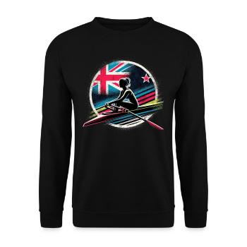Neuseeländischer Fahnenruder-Männchen-Sculling-Pat - Unisex Pullover - Schwarz - Vorne - Alina (178cm) & Michal (187cm)