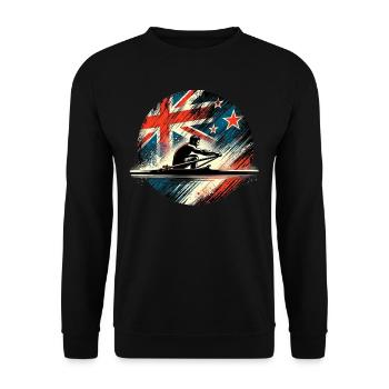 Neuseeländischer Fahnenruder-Männchen-Sculling-Pat - Unisex Pullover - Schwarz - Vorne - Alina (178cm) & Michal (187cm)