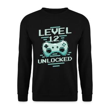 Gamer Gaming Level 12 Unlocked - Unisex Pullover - Schwarz - Vorne - Alina (178cm) & Michal (187cm)